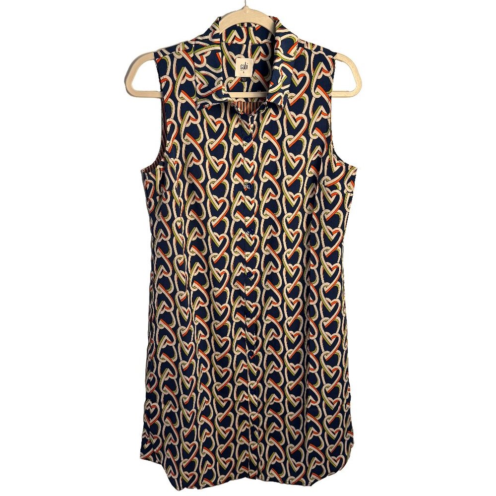 cabi Amour sleeveless shirtdress heart chain print navy Size Small